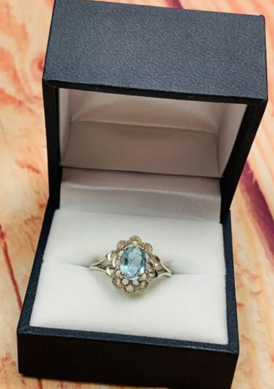 925 Sterling Silver Topaz Ring Size 7.5